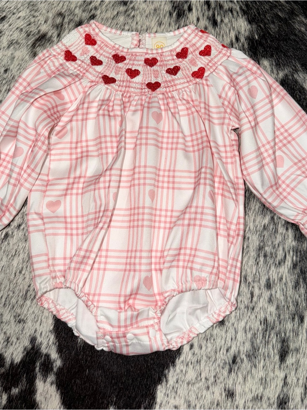 Pink Plaid Heart Smocked Baby One-Piece 12-18 months